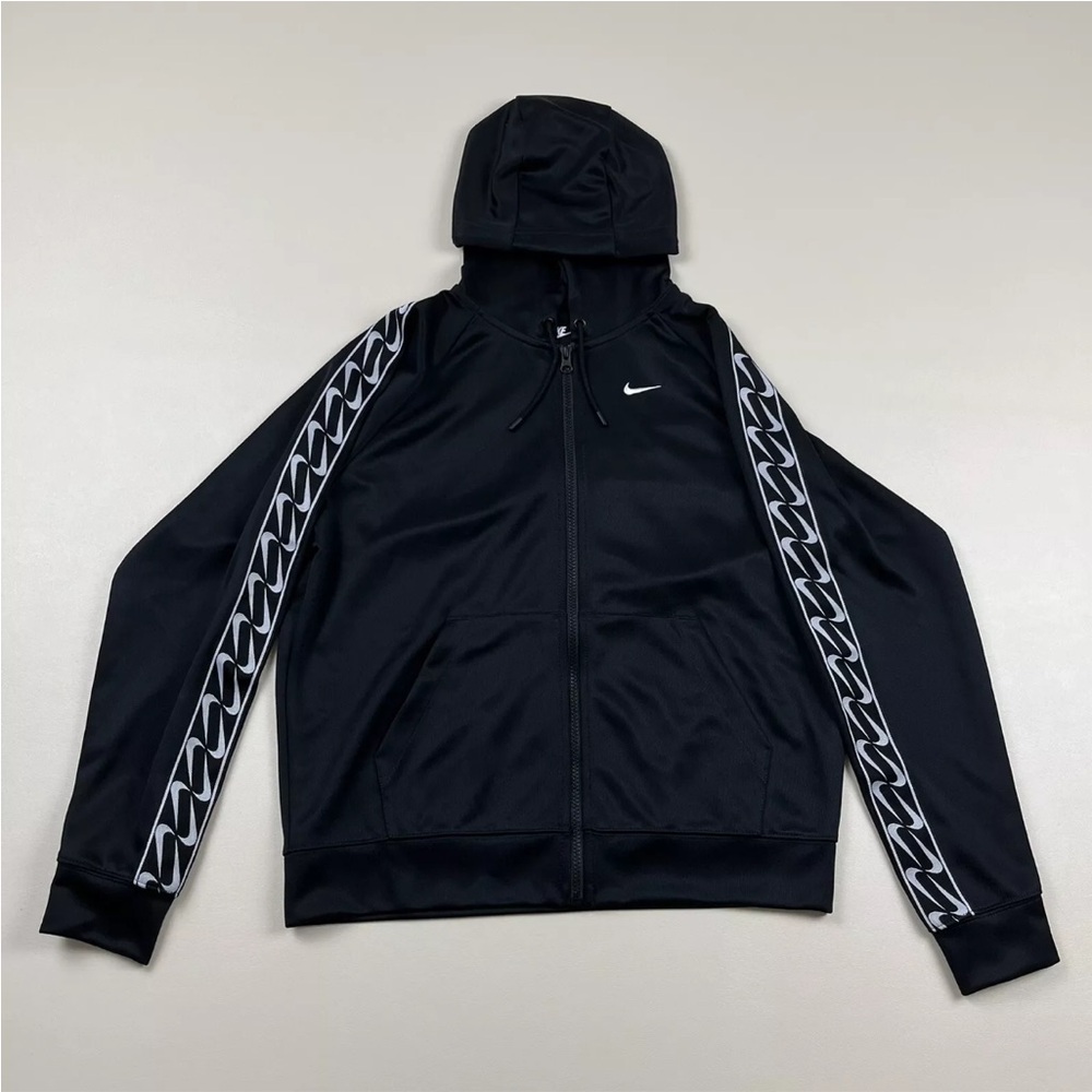 Nike W Nike SportsWear Black Hoodie Fz Logo Tape Womens Size Large BV3447-010